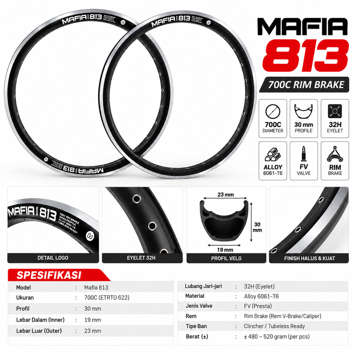 VELG MAFIA 813 700C 30MM 32H FV RIMBRAKE 1SET