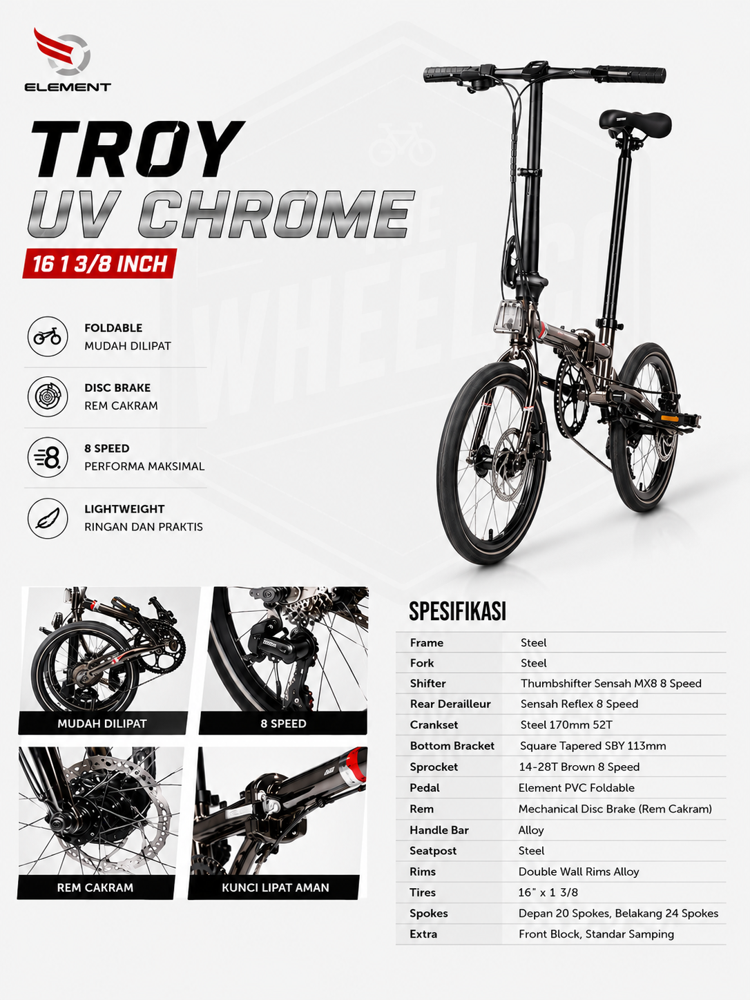ELEMENT TROY UV edition 16 inch folding bike