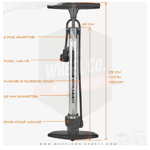 Pompa Lantai Sepeda Strummer Sport dengan Pengukur Analog - Hitam