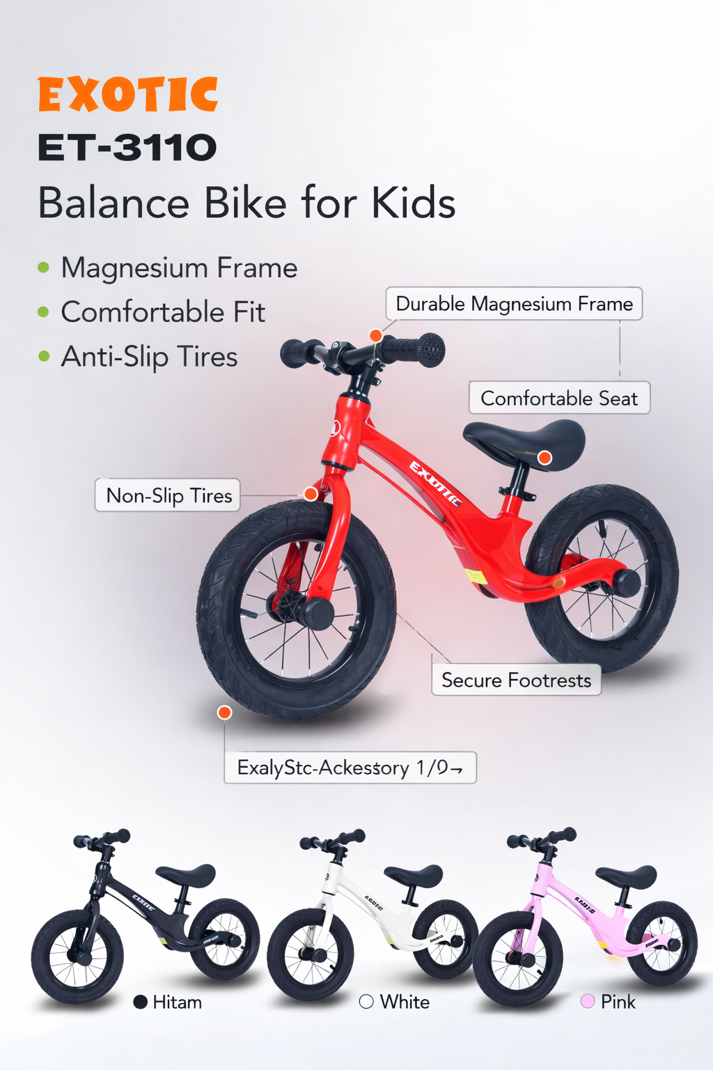 Exotic Push Bike ET-3110 with Inflatable Tires - Kids Balance Bike