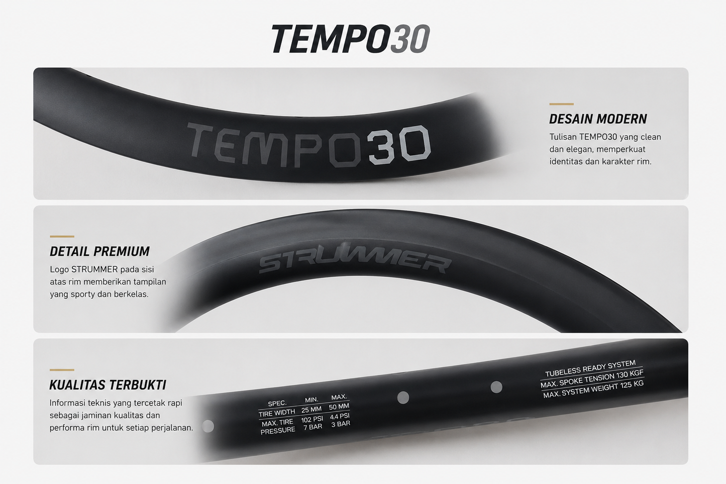 STRUMMER RIMS 700 TEMPO 30 TUBELESS READY