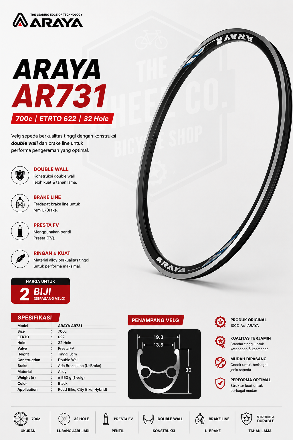 ARAYA rims 32 Hole double wall 732