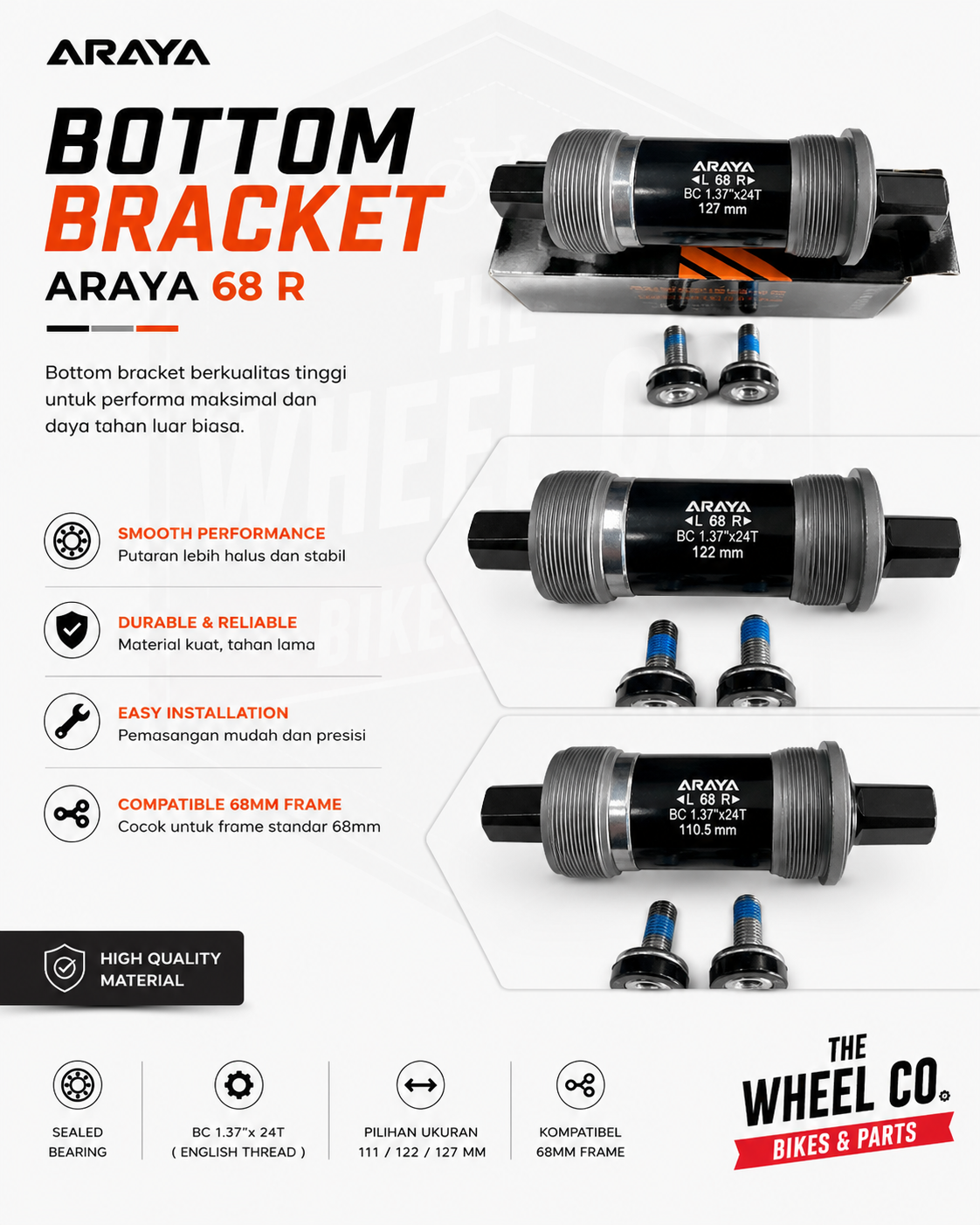 ARAYA bottom bracket square tapered sepeda