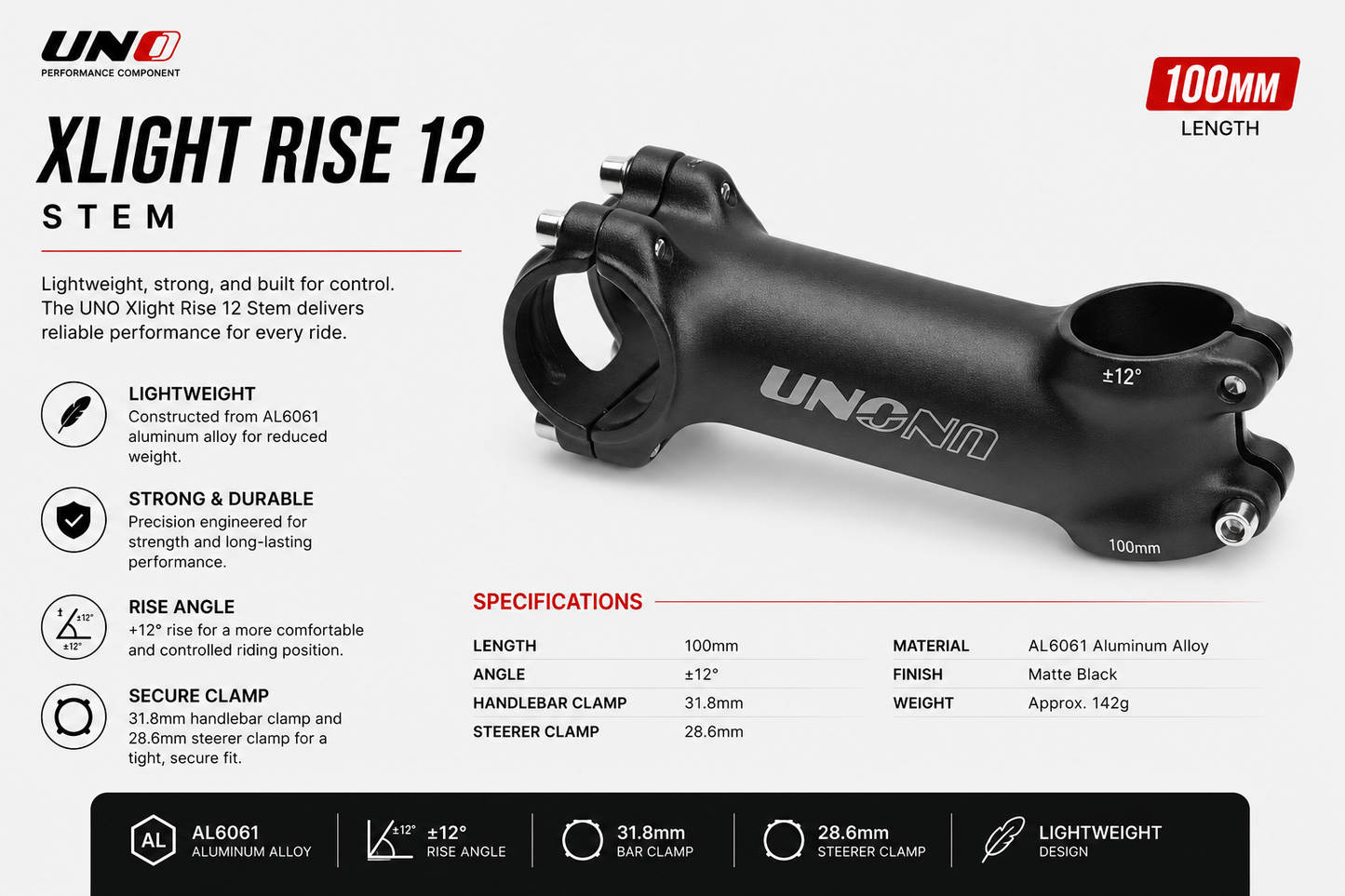 UNO Stem sepeda oversize alloy hitam 12 derajat