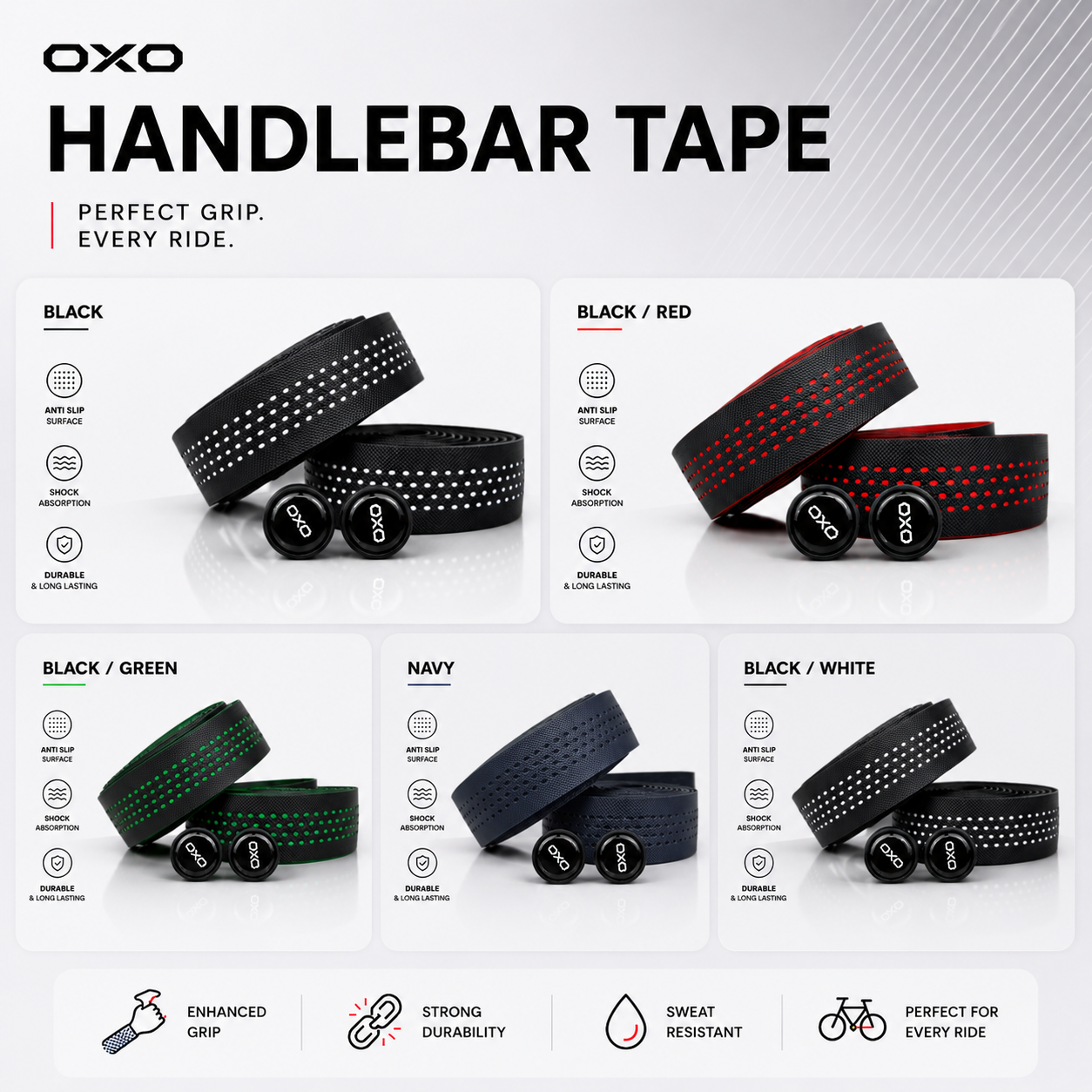 Bartape OXO 9109 Multi colour PU, EVA Padding, End Plug/Cap Plastic
