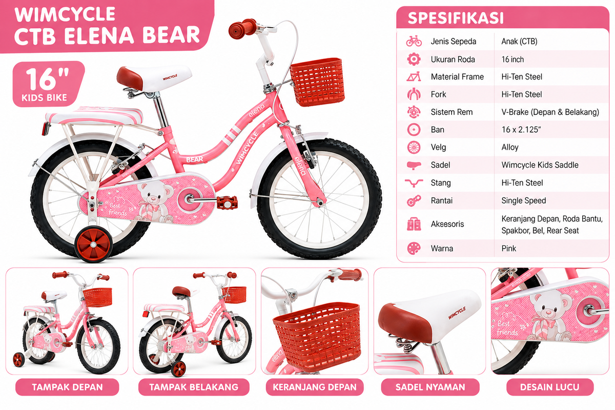 WIM CTB ELENA BEAR 16X9.5 PINK