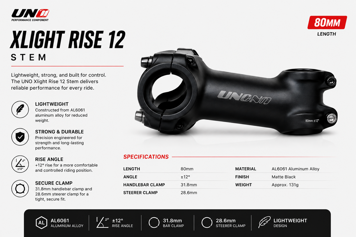 UNO Stem sepeda oversize alloy hitam 12 derajat