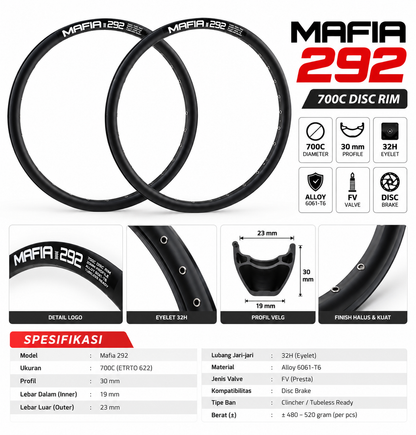 VELG MAFIA 292 700C 30MM 32H EYELET FV DISC