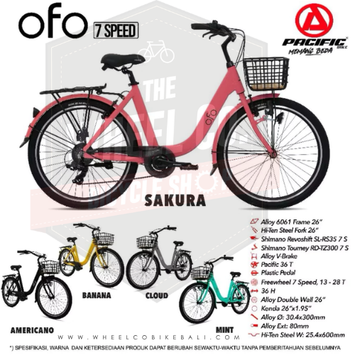 Pacific Sepeda City Bike OFO Sepeda Keranjang 7Speed