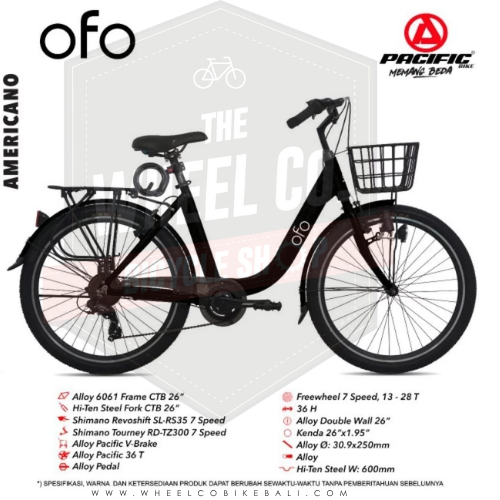 Pacific Sepeda City Bike OFO Sepeda Keranjang 7Speed