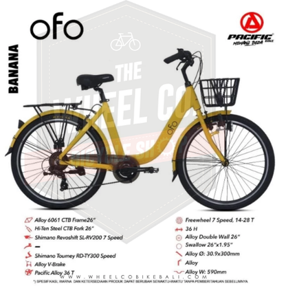 Pacific Sepeda City Bike OFO Sepeda Keranjang 7Speed