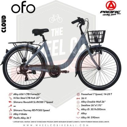 Pacific Sepeda City Bike OFO Sepeda Keranjang 7Speed