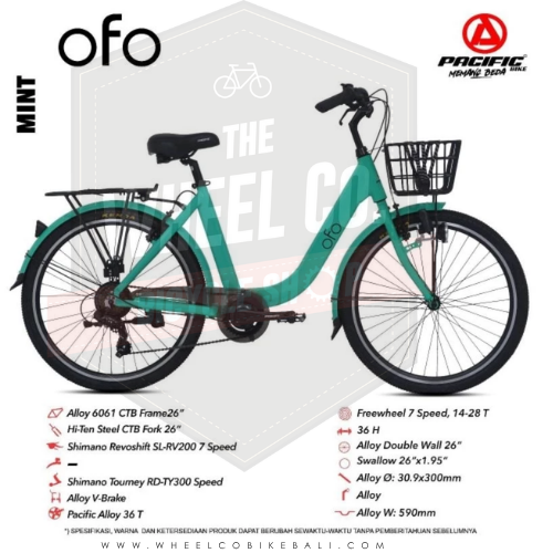 Pacific Sepeda City Bike OFO Sepeda Keranjang 7Speed