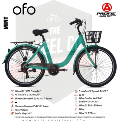 Pacific Sepeda City Bike OFO Sepeda Keranjang 7Speed
