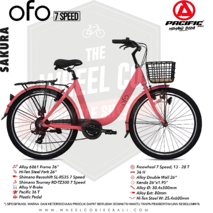Pacific Sepeda City Bike OFO Sepeda Keranjang 7Speed